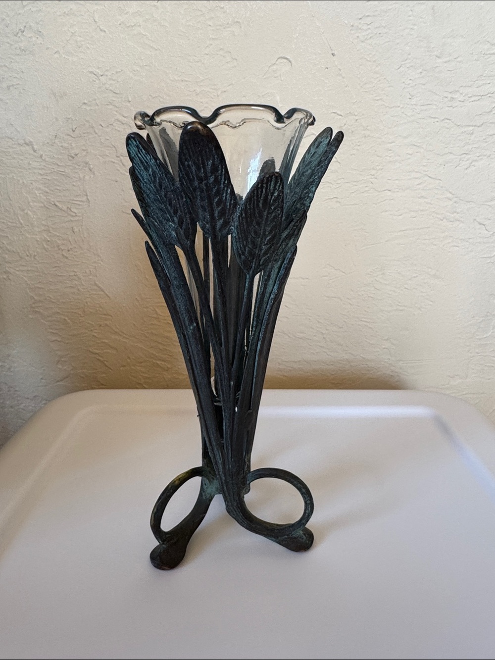 Vintage Andrea by Sadek Metal & Glass Tulip Bud Trumpet Vase Mid Century